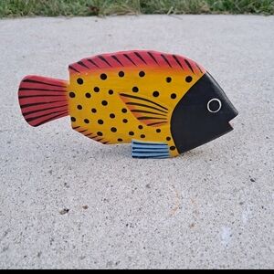 ​Colorful Hand Painted Wooden Fish Sculpture - Folk Art Alebrije Style